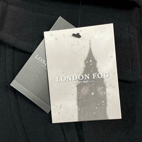 London Fog Single Breasted Black Wool Blend Peacoat Plaid Fringe Scarf Size S - Picture 11 of 12